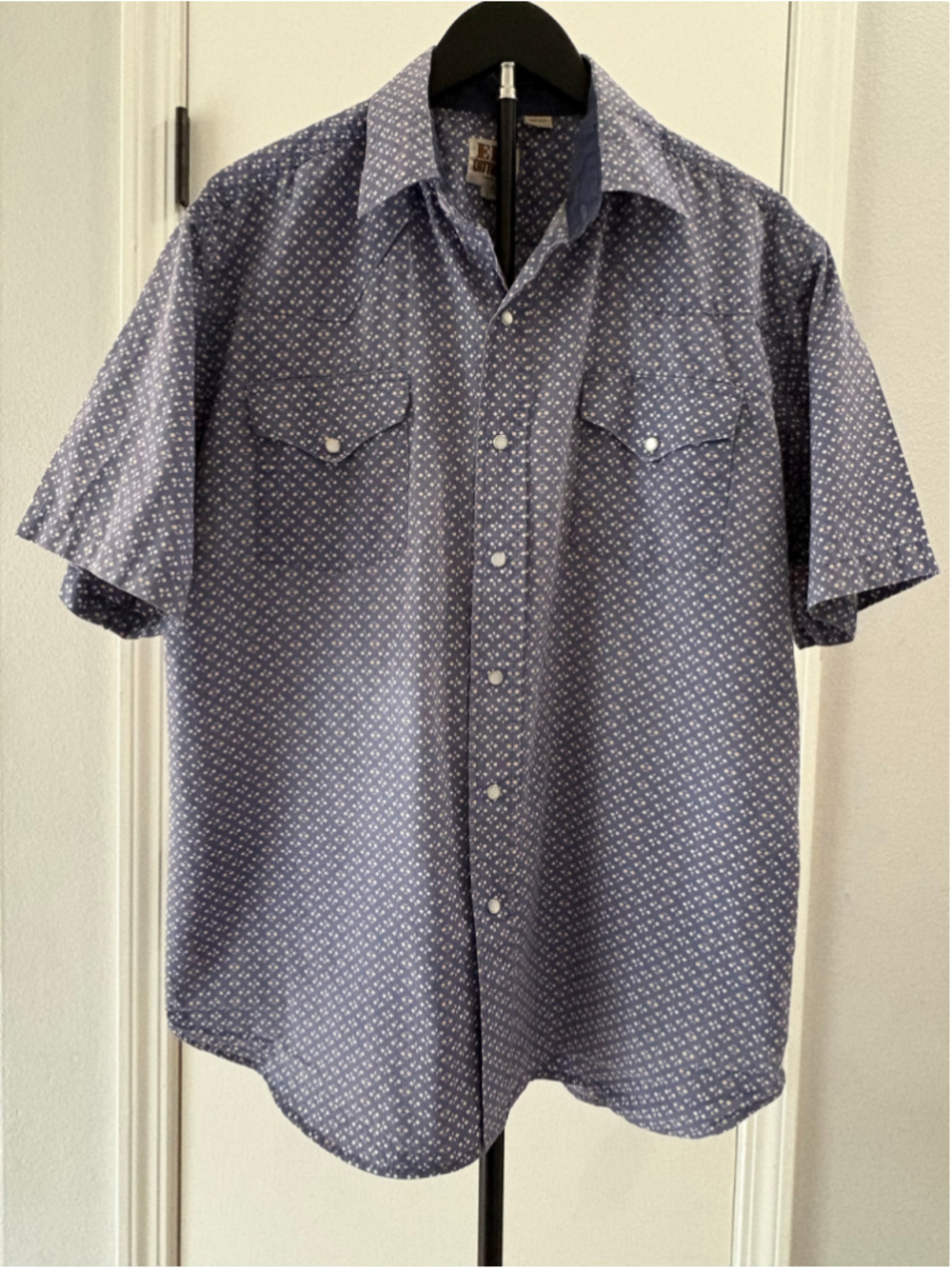 Ely Cattleman Men's Large Blue Geometric Diamond Pearl Snap Western Shirt